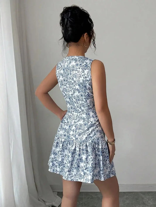 Blue & White Floral Boho Dress
