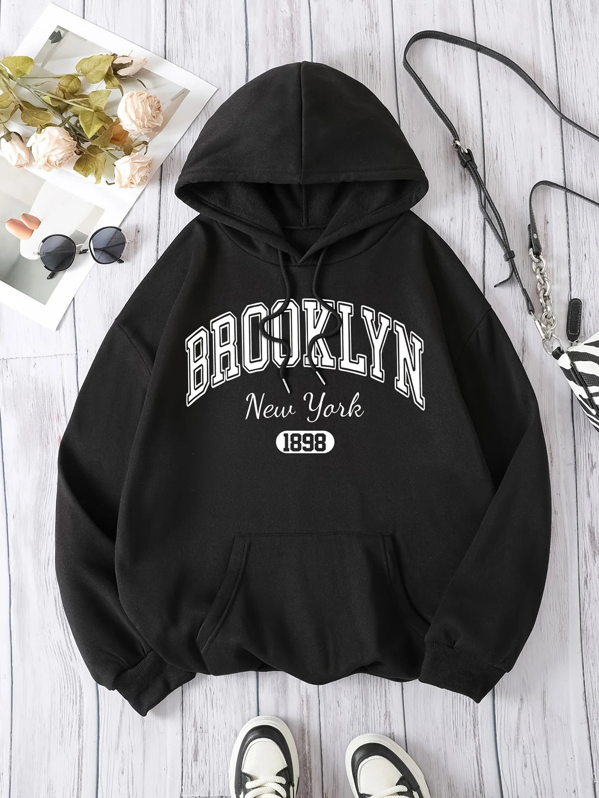 Brooklyn New York 1898 Women’s Hoodie Casual Hooded Pullover Sweatshirt with Drawstring & Graphic Letter Print