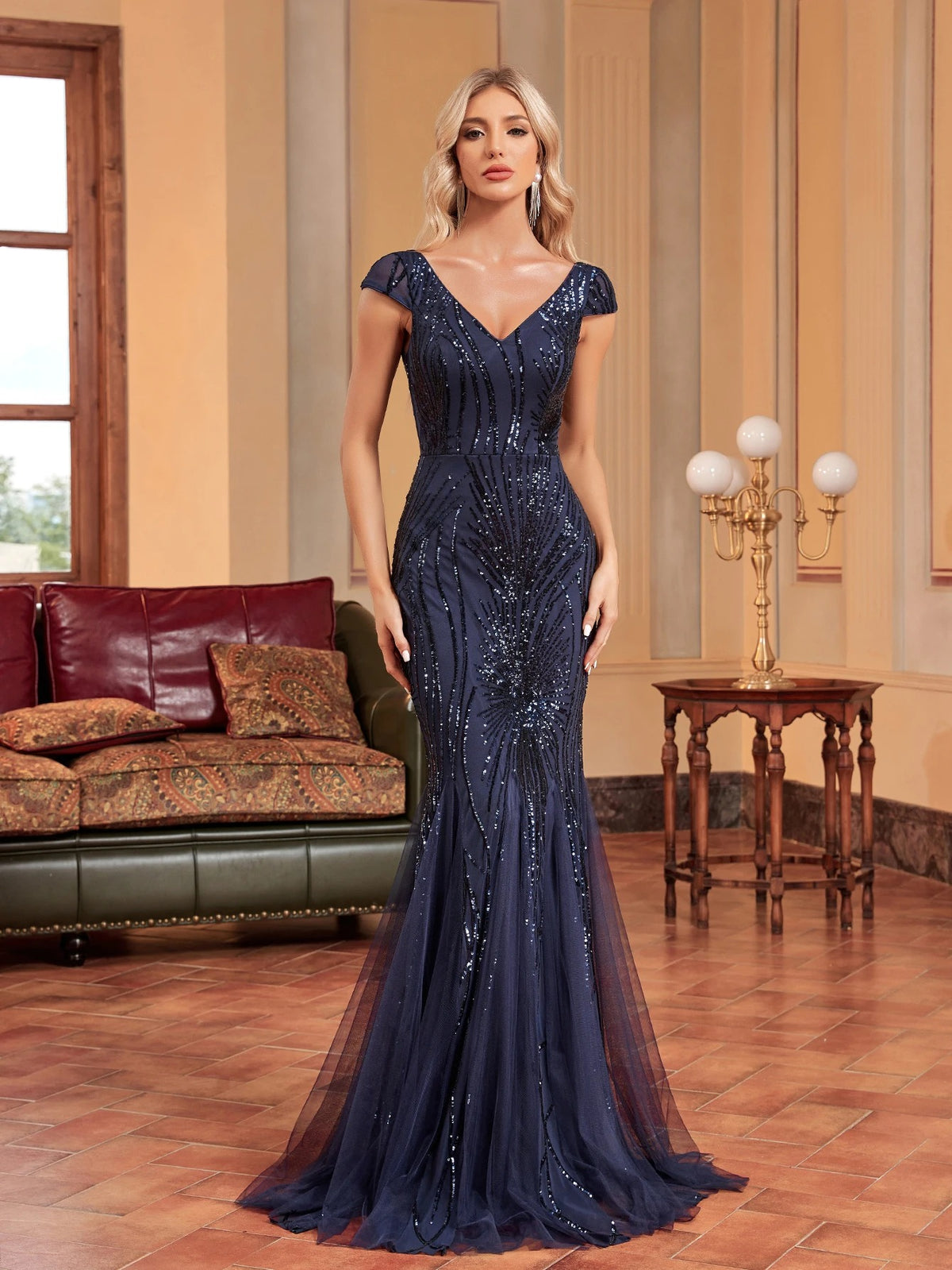 Luxury Sleeveless V-Neck Sequin Mermaid Maxi Dress for Women – Elegant Formal Evening Gown for Weddings, Parties &amp; Prom