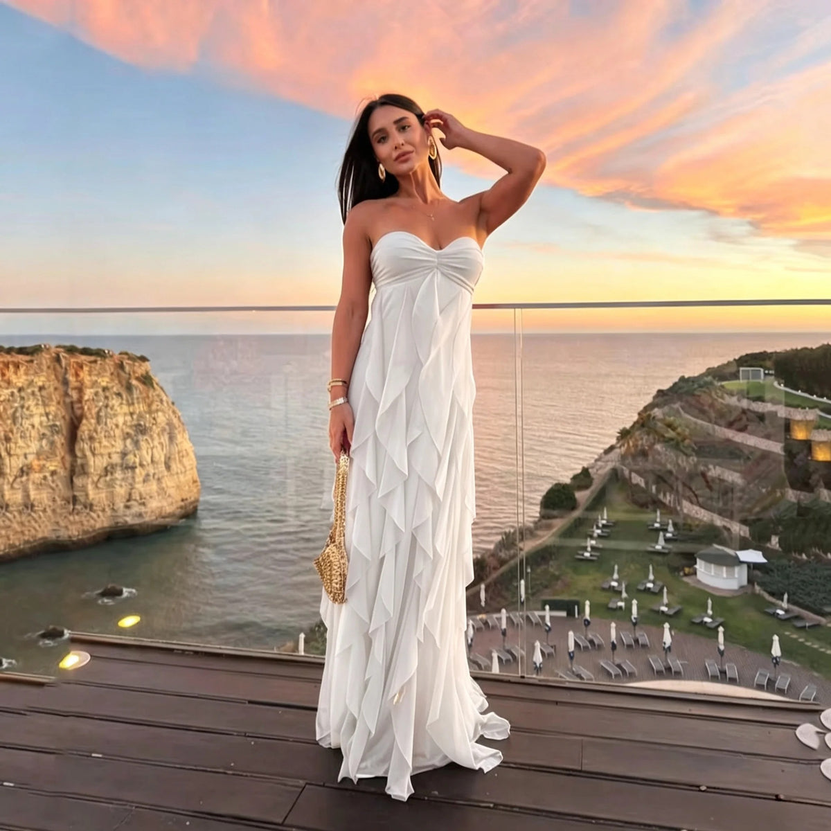 Luxury Strapless Chiffon Prom Dress for Women – Layered Formal Evening Gown for Gala, Birthday Parties & Special Occasions