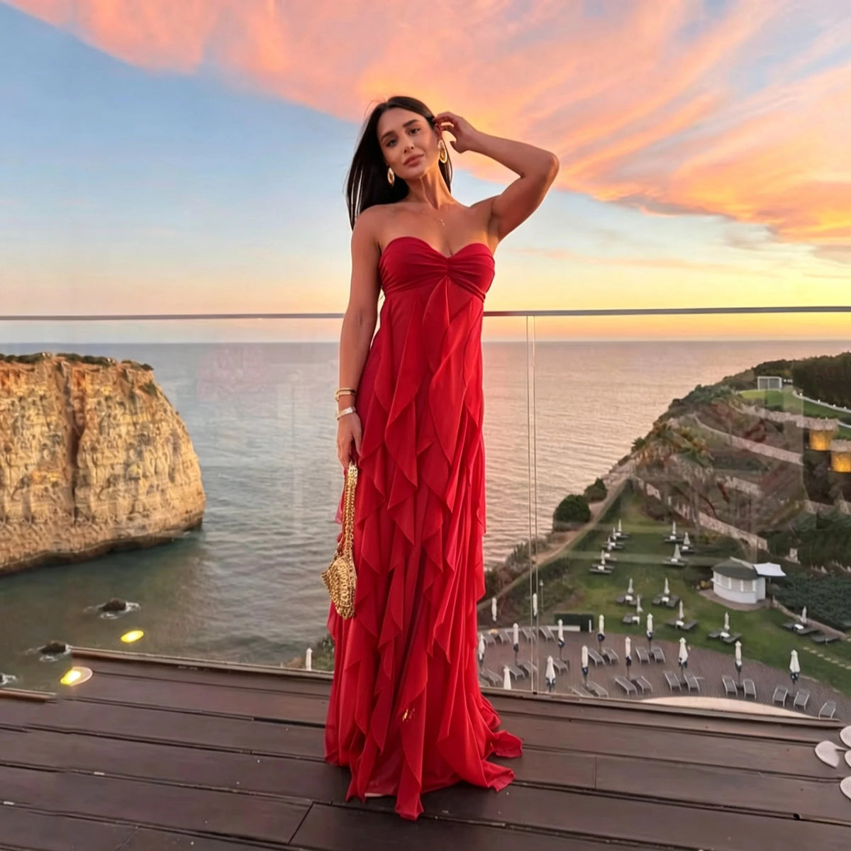 Luxury Strapless Chiffon Prom Dress for Women – Layered Formal Evening Gown for Gala, Birthday Parties & Special Occasions