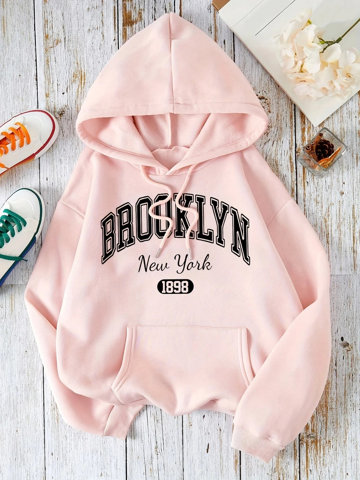 Brooklyn New York 1898 Women’s Hoodie Casual Hooded Pullover Sweatshirt with Drawstring & Graphic Letter Print