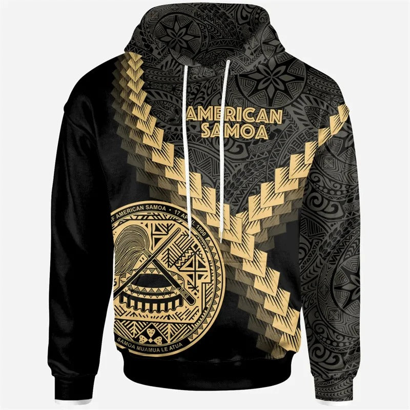 American Samoa Graphic Hoodie Personalised Polynesian Flag Print Hooded Sweatshirt with Drawstring for Casual Wear