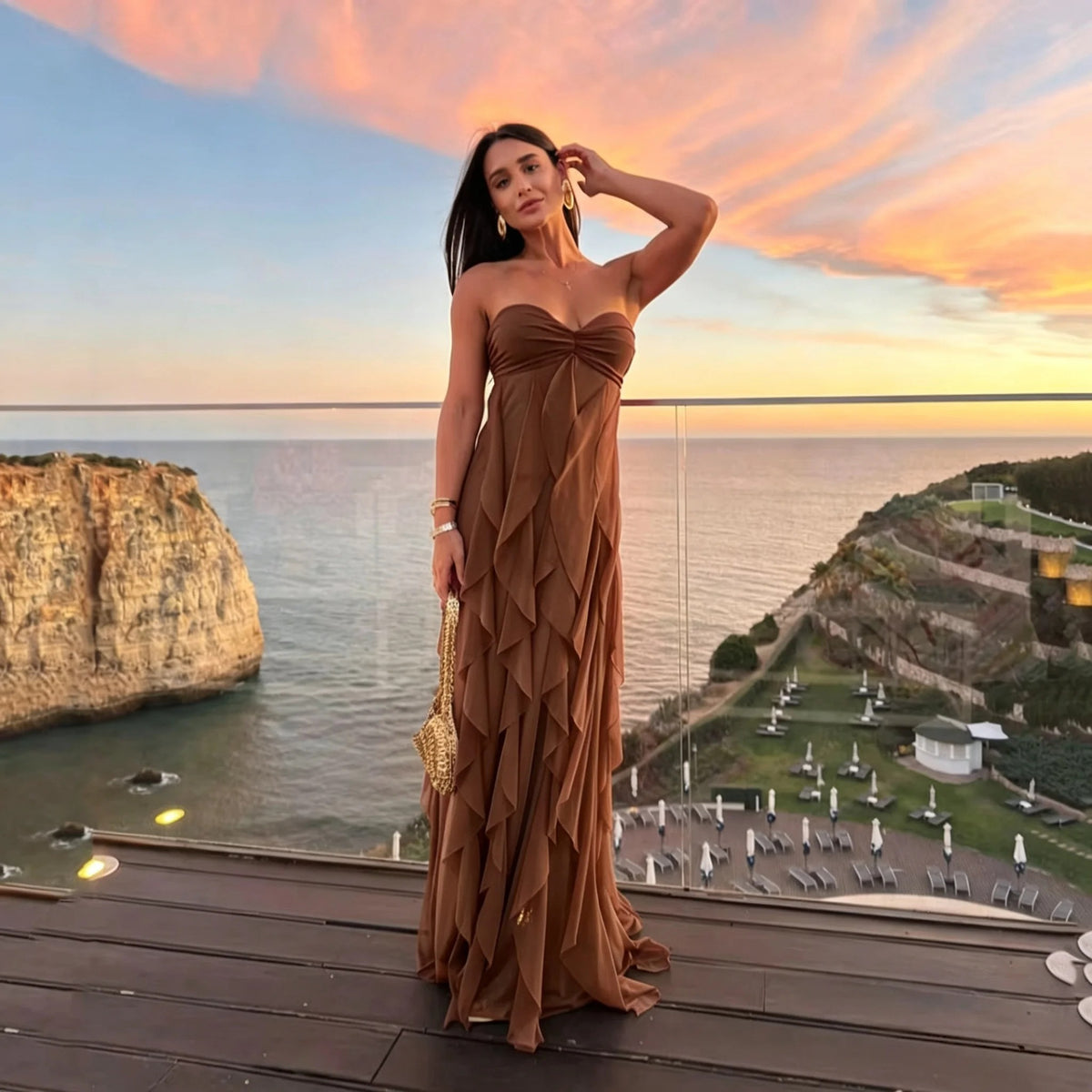 Luxury Strapless Chiffon Prom Dress for Women – Layered Formal Evening Gown for Gala, Birthday Parties & Special Occasions