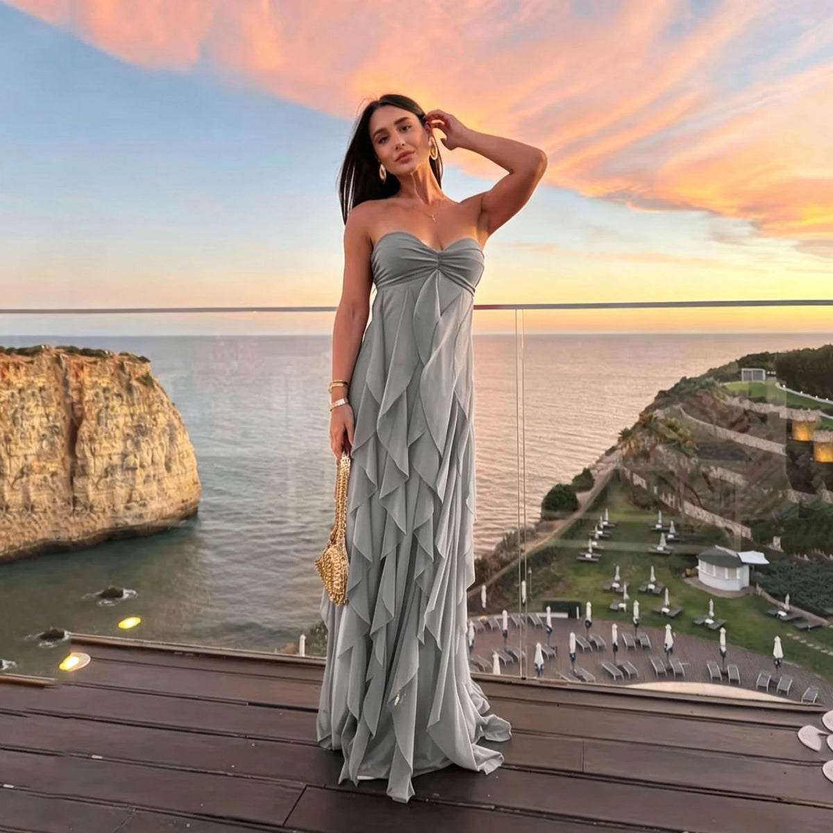 Luxury Strapless Chiffon Prom Dress for Women – Layered Formal Evening Gown for Gala, Birthday Parties & Special Occasions