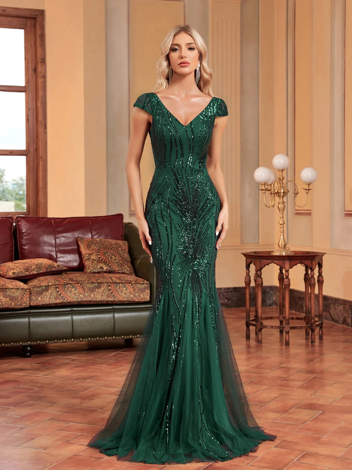 Luxury Sleeveless V-Neck Sequin Mermaid Maxi Dress for Women – Elegant Formal Evening Gown for Weddings, Parties &amp; Prom