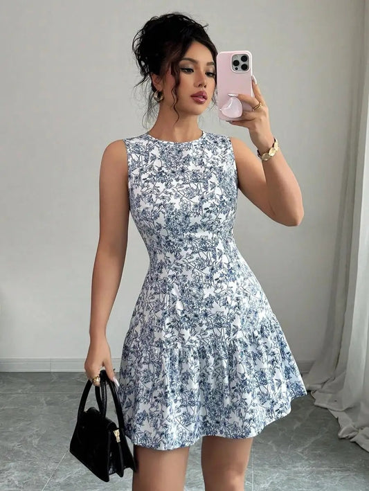 Blue & White Floral Boho Dress