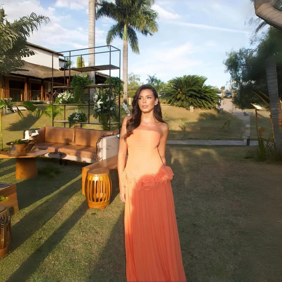 Luxury Orange Chiffon Pleated Prom Dress for Women – Elegant Formal Evening Gown for Engagements, Parties & Special Occasions