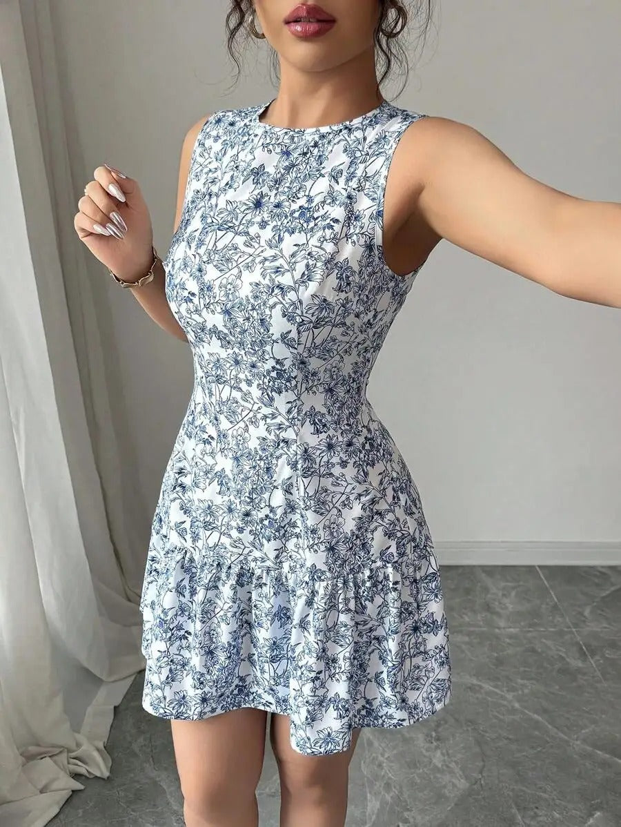 Blue & White Floral Boho Dress