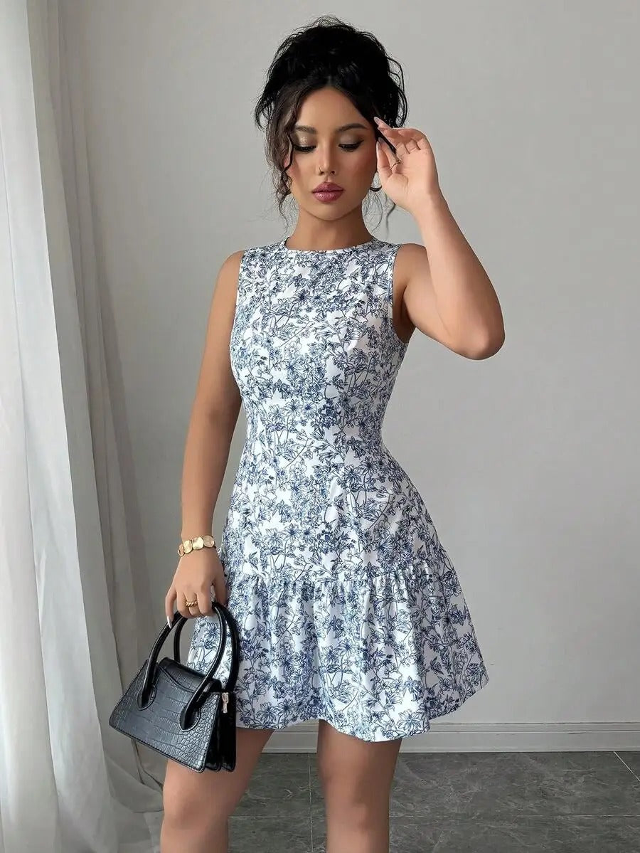 Blue & White Floral Boho Dress