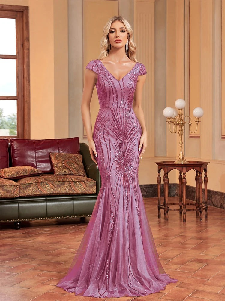 Luxury Sleeveless V-Neck Sequin Mermaid Maxi Dress for Women – Elegant Formal Evening Gown for Weddings, Parties &amp; Prom