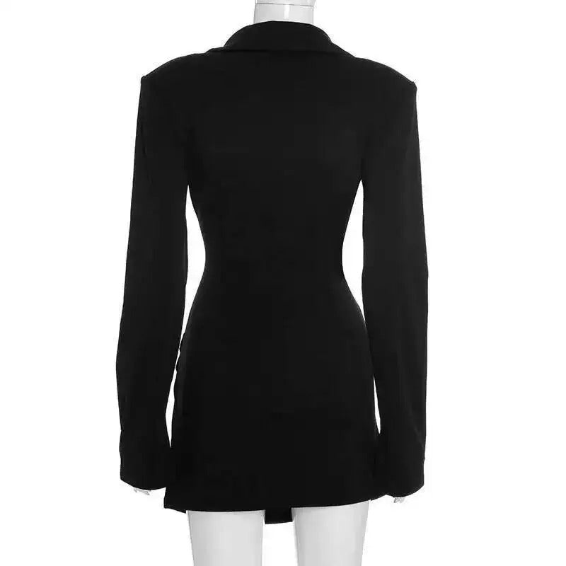 Elegant Pleated Bodycon Mini Dress for Women – Long Sleeve Blazer Style Party Dress for Autumn & Winter