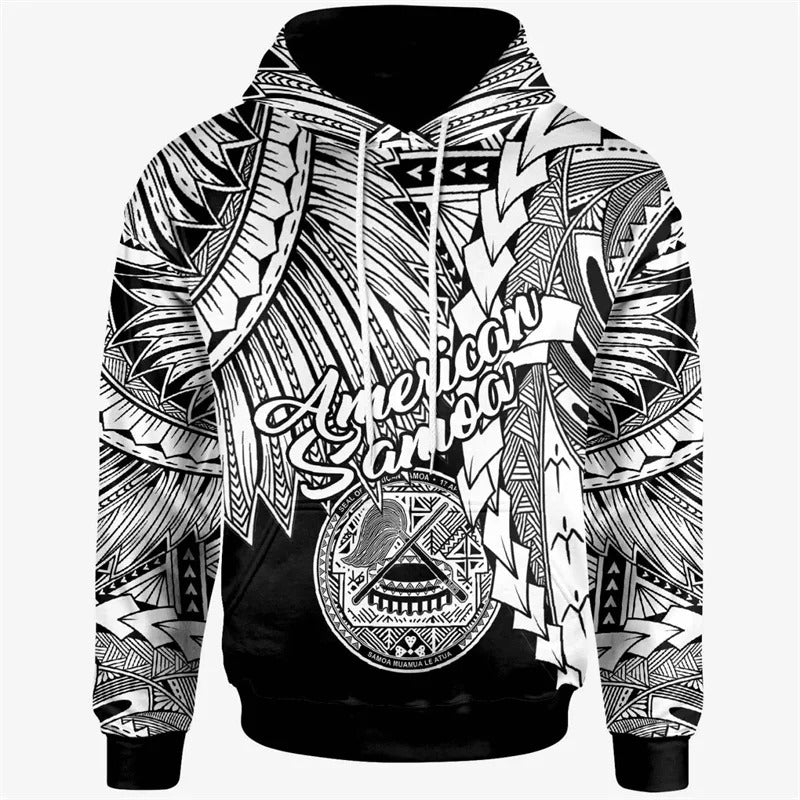 American Samoa Graphic Hoodie Personalised Polynesian Flag Print Hooded Sweatshirt with Drawstring for Casual Wear