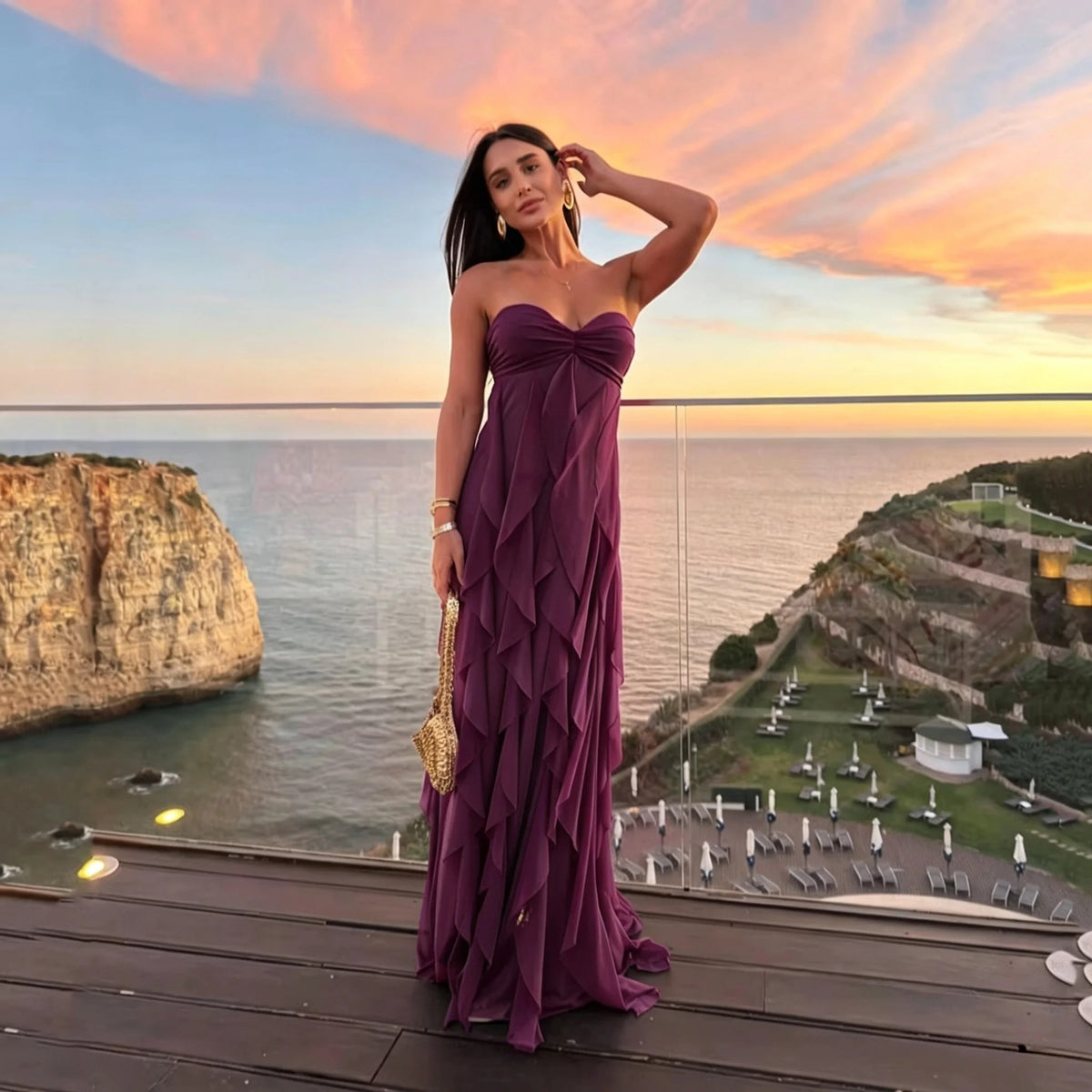 Luxury Strapless Chiffon Prom Dress for Women – Layered Formal Evening Gown for Gala, Birthday Parties & Special Occasions