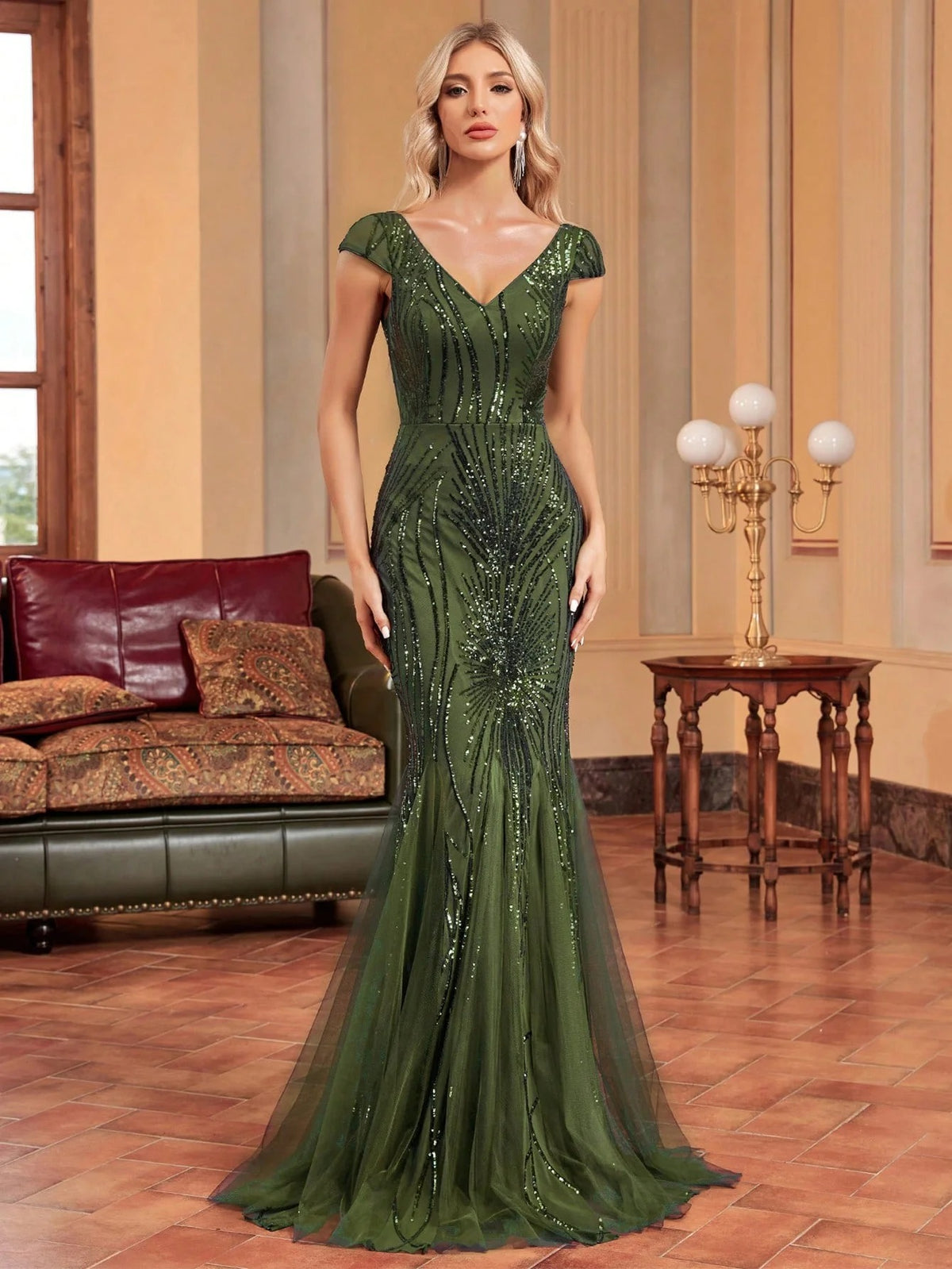 Luxury Sleeveless V-Neck Sequin Mermaid Maxi Dress for Women – Elegant Formal Evening Gown for Weddings, Parties &amp; Prom