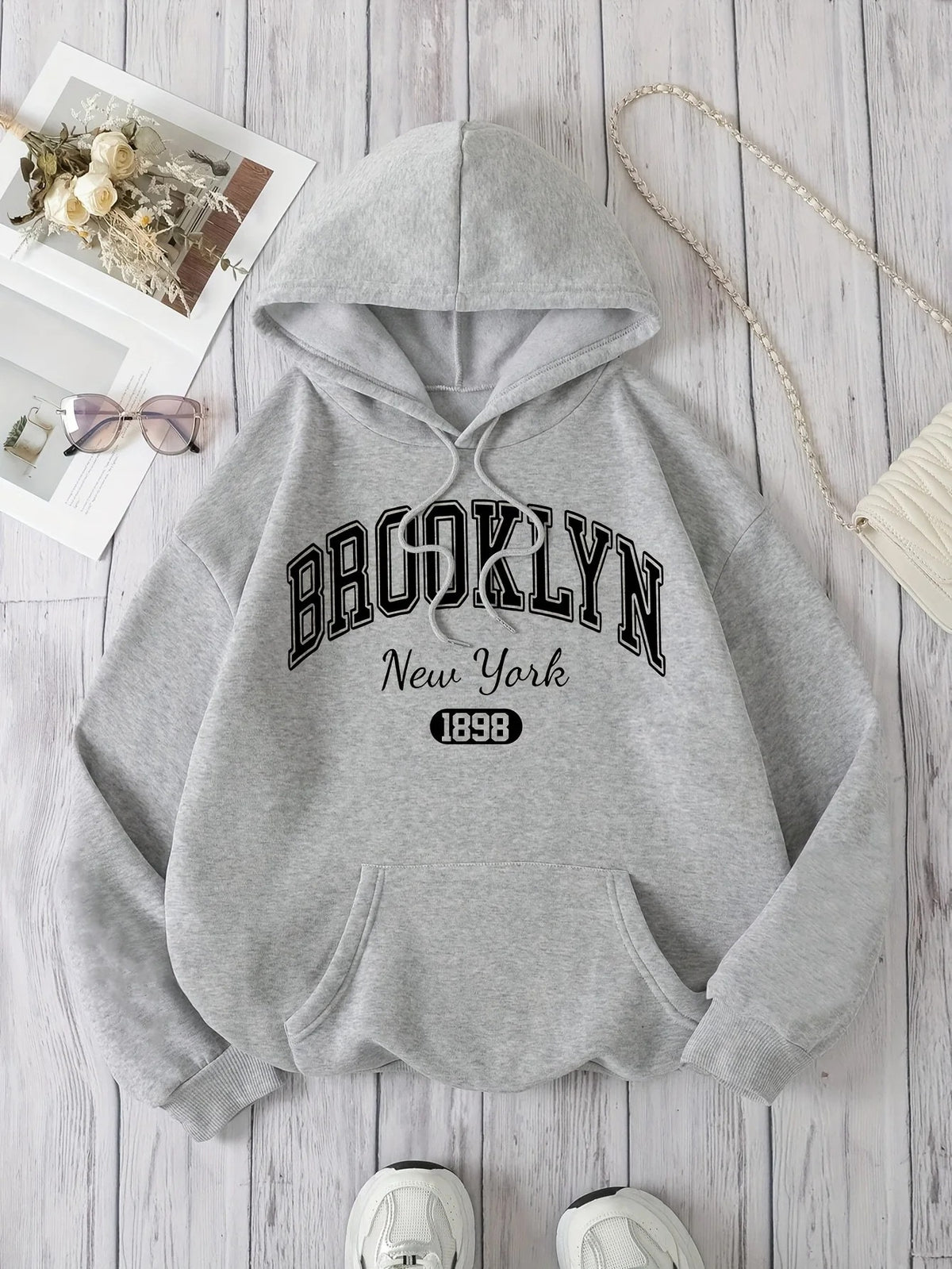 Brooklyn New York 1898 Women’s Hoodie Casual Hooded Pullover Sweatshirt with Drawstring & Graphic Letter Print