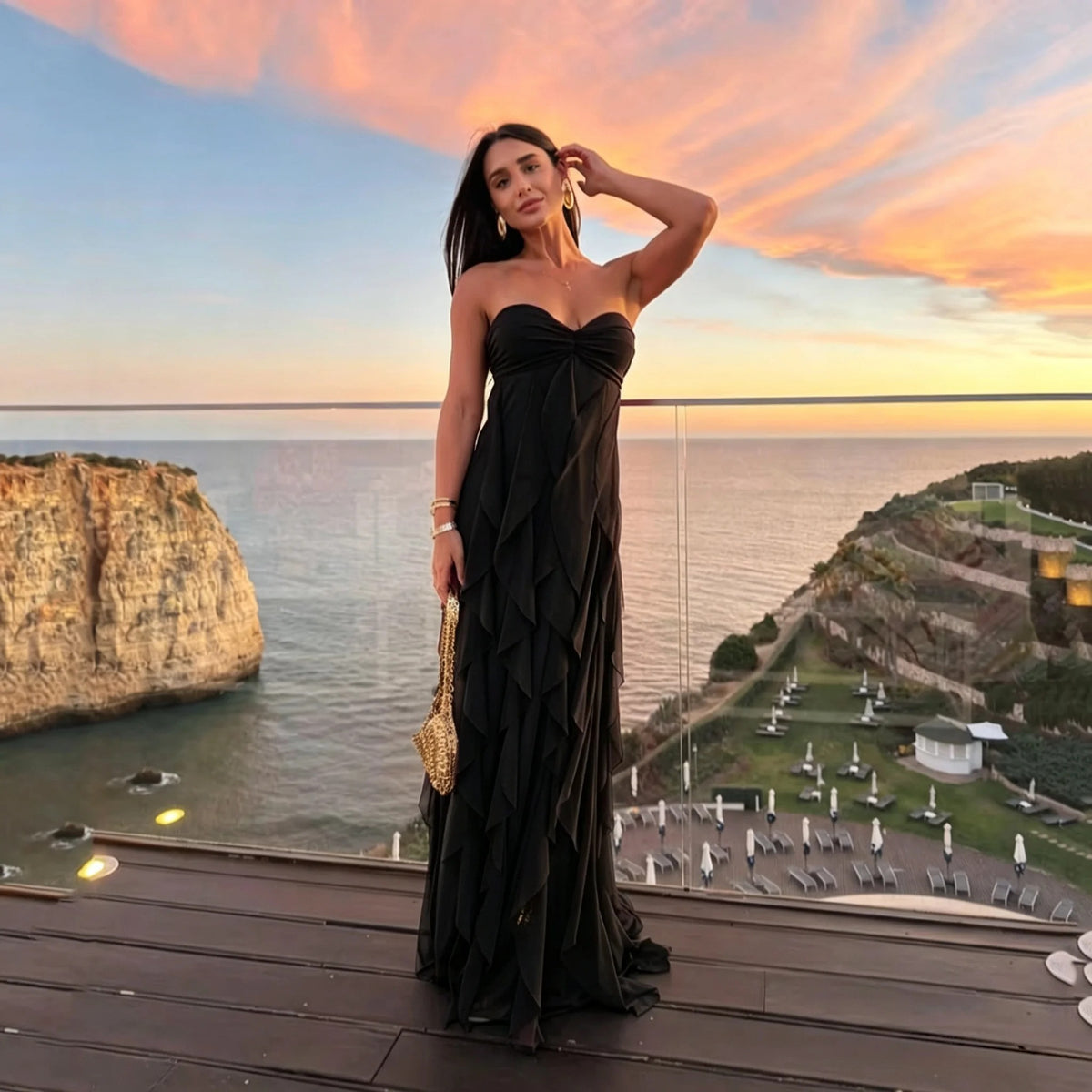 Luxury Strapless Chiffon Prom Dress for Women – Layered Formal Evening Gown for Gala, Birthday Parties & Special Occasions